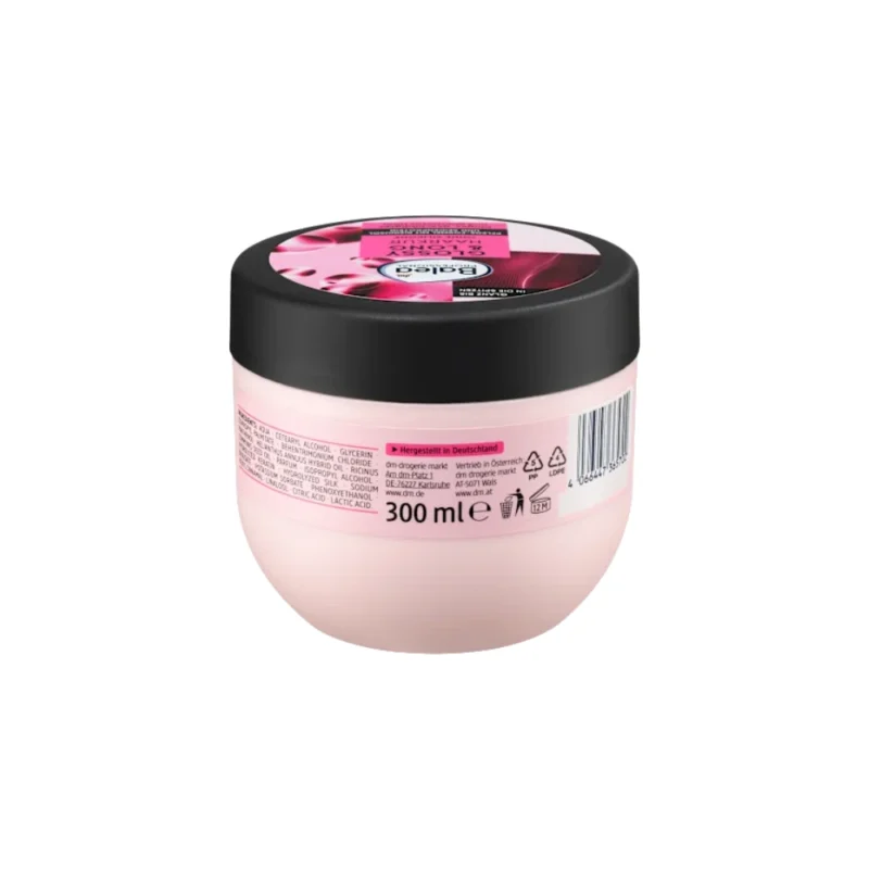 Pot de masque capillaire Balea Glossy & Long, 300 ml, pour cheveux longs et abîmés.